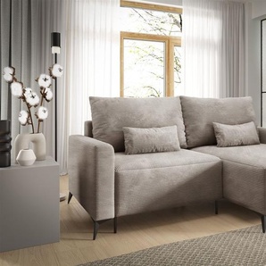 Ecksofa Schlafsofa Sofa SILVES in Stoff Poso Beige Ottomane Rechts