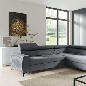 Ecksofa Schlafsofa Sofa TORONTO Stoff Element Grau Ottomane Rechts