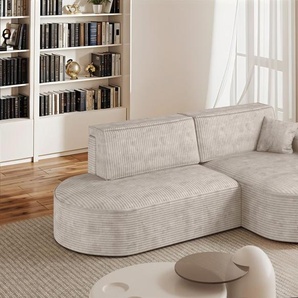 Ecksofa Schlafsofa Sofa VENEDIG Stoff Poso Altweiß Ottomane Rechts