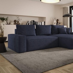 Ecksofa Schlafsofa Sofa WALKEN Stoff Aragon Dunkelblau Ottomane Rechts