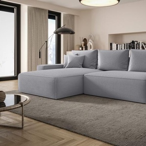 Ecksofa Schlafsofa Sofa WALKEN Stoff Poso Hellgrau Ottomane Links