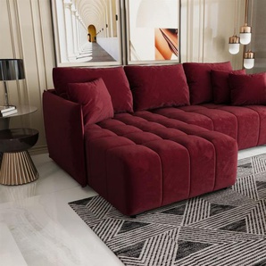 Ecksofa Schlafsofa TREVISO Stoff Monolith Bordeauxrot Ottomane Links