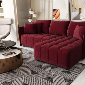 Ecksofa Schlafsofa TREVISO Stoff Monolith Bordeauxrot Ottomane Rechts