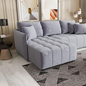 Ecksofa Schlafsofa TREVISO Stoff Monolith Hellblau Ottomane Links