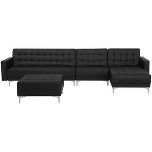 Ecksofa Schwarz Kunstleder L-Förmig Linksseitig Schalffunktion Klassisch Ottomane Wohnzimmer