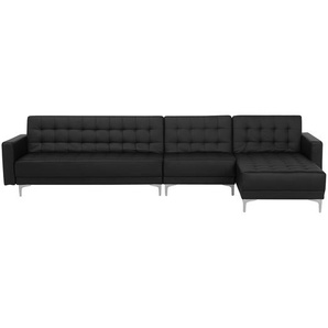 Ecksofa Schwarz Kunstleder L-Förmig Linksseitig Schalffunktion Klassisch Wohnzimmer