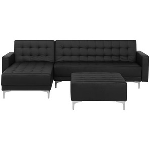 Ecksofa Schwarz Kunstleder L-Förmig Rechtsseitig Schalffunktion Klassisch Ottomane Wohnzimmer