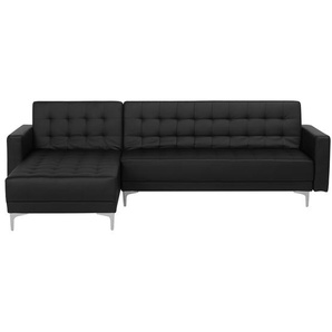 Ecksofa Schwarz Kunstleder L-Förmig Rechtsseitig Schalffunktion Klassisch Wohnzimmer