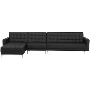 Ecksofa Schwarz Kunstleder L-Förmig Rechtsseitig Schalffunktion Klassisch Wohnzimmer