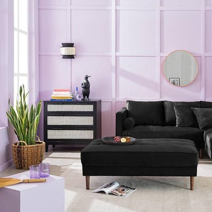 Ecksofa Schwarz/Schwarz Samt Pauno 201 x 80 x 155cm Longchair davorstehend rechts mit Hocker Modern