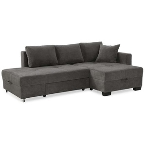 Ecksofa Schwenkfunktion Doppelbett Schlafcouch Bettkasten Cord in Dunkelgrau / 15214