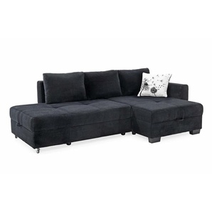 Ecksofa Schwenkfunktion Doppelbett Schlafcouch Bettkasten Cordbezug in Schwarz / 15216