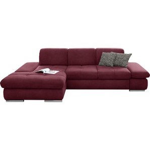 Ecksofa SET ONE BY MUSTERRING SO 4100 Sofas Gr. B/H/T: 284 cm x 80 cm x 190 cm, Lu x us-Microfaser Florence, Recamiere links, ohne Funktion, rot (bordeau) Ecksofas Recamiere links oder rechts, wahlweise mit Bettfunktion