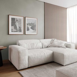 Ecksofa Sirpio 230x155 cm Bouclé Creme-Weiß Recamiere variabel mit Hocker, Ecksofas