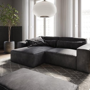 Ecksofa Sirpio 230x150 cm Lederimitat Vintage Anthrazit Recamiere variabel mit Hocker, Ecksofas