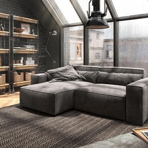 Ecksofa Sirpio 230x155 cm Mikrofaser Khakibraun Recamiere variabel mit Hocker, Ecksofas