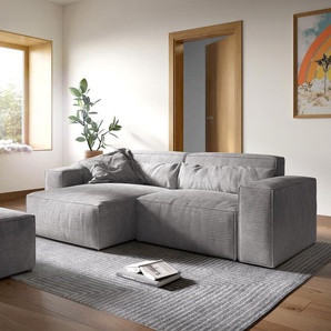 Ecksofa Sirpio XL 270x170 cm Cord Silbergrau Recamiere variabel mit Hocker, Ecksofas