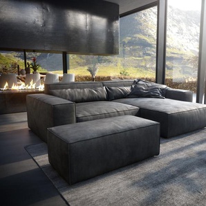 Ecksofa Sirpio XL 270x170 cm Lederimitat Vintage Anthrazit Recamiere variabel mit Hocker, Ecksofas
