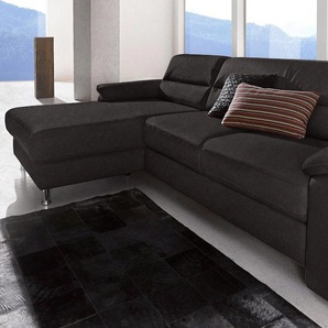 Ecksofa SIT&MORE Ascara Sofas Gr. B/H/T: 251 cm x 85 cm x 165 cm, Luxus-Microfaser ALTARA NUBUCK, Recamiere links, mit Bettfunktion, schwarz Boxspringsofas inklusive BoxspringFederkern-Polsterung, wahlweise mit Bettfunktion