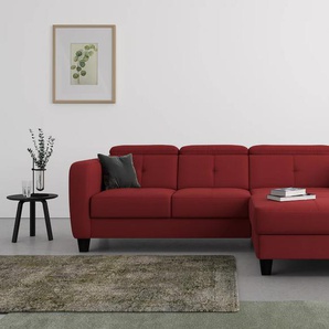 Ecksofa SIT&MORE Belluci Sofas Gr. B/H/T: 247 cm x 85 cm x 170 cm, Luxus-Microfaser ALTARA NUBUCK, Recamiere rechts, ohne Bettfunktion-ohne Bettkasten, rot (bordeaux) Ecksofas inklusive Federkern, wahlweise mit Bettfunktion und Bettkasten
