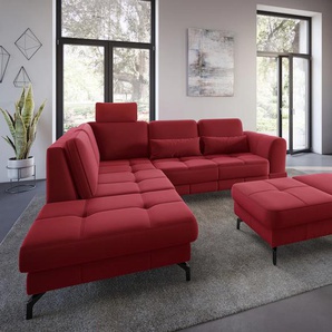 Ecksofa SIT&MORE Bendigo L-Form Sofas Gr. B/H/T: 258 cm x 84 cm x 226 cm, Samtoptik, Ottomane links, mit schwarzem Nickelfuß, rot Ecksofas