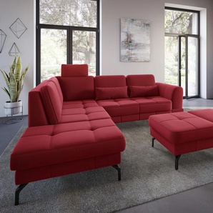 Ecksofa SIT&MORE Bendigo L-Form Sofas Gr. B/H/T: 258 cm x 87 cm x 226 cm, Samtoptik, Ottomane links, mit schwarzem Nickelfuß, rot Ecksofas