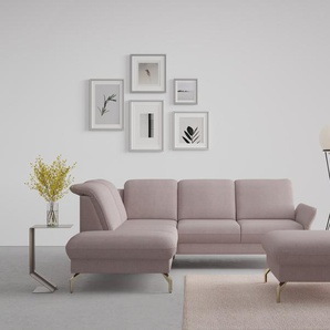 Ecksofa SIT&MORE Fashion L-Form Sofas Gr. B/H/T: 250 cm x 84 cm x 207 cm, Chenille, Ottomane links, mit Kopfteilverstellung, rosa (rose) Ecksofas