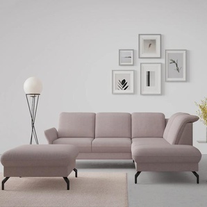 Ecksofa SIT&MORE Fashion L-Form Sofas Gr. B/H/T: 250 cm x 84 cm x 207 cm, Chenille, Ottomane rechts, ohne Kopfteilverstellung-ohne Vorziehsitz, rosa (rose) Ecksofas