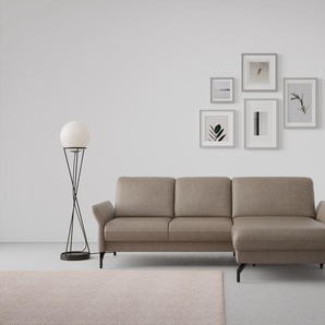 Ecksofa SIT&MORE Fashion L-Form Sofas Gr. B/H/T: 253 cm x 84 cm x 165 cm, Lu x us-Microfaser mit Prägung, Recamiere rechts, mit Kopfteilverstellung-mit Metallfuesse schwarz matt, grau (taupe) Ecksofas