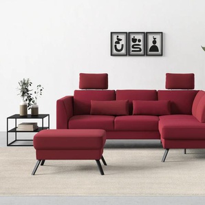 Ecksofa SIT&MORE Lindholm L-Form Sofas Gr. B/H/T: 254 cm x 88 cm x 188 cm, Samtoptik, Ottomane rechts, mit Sitztiefenverstellung, rot Ecksofas