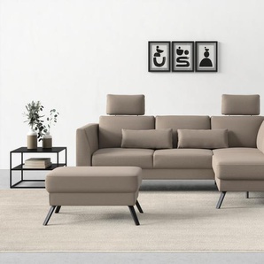 Ecksofa SIT&MORE Lindholm L-Form Sofas Gr. B/H/T: 254 cm x 88 cm x 188 cm, Soft clean, Ottomane rechts, mit Sitztiefenverstellung, grau (taupe) Ecksofas
