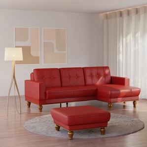 Ecksofa SIT&MORE Orient 5 V L-Form Sofas Gr. B/H/T: 279 cm x 90 cm x 167 cm, Kunstleder, Recamiere rechts, mit Bettfunktion-mit Bettkasten, rot (loud red) Ecksofas