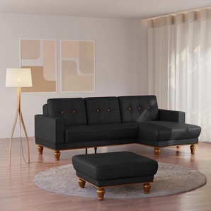Ecksofa SIT&MORE Orient 5 V L-Form Sofas Gr. B/H/T: 279 cm x 90 cm x 167 cm, Kunstleder, Recamiere rechts, mit Bettfunktion-mit Bettkasten, schwarz Ecksofas