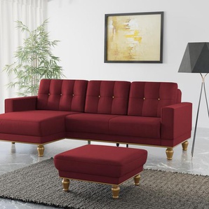Ecksofa SIT&MORE Orient 5 V L-Form Sofas Gr. B/H/T: 279 cm x 90 cm x 167 cm, Samtoptik, Recamiere links, ohne Bettfunktion-ohne Bettkasten, rot Ecksofas