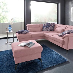 Ecksofa SIT&MORE Percy L-Form Sofas Gr. B/H/T: 270 cm x 77 cm x 235 cm, Feinstruktur, Ottomane links, mit schwarzem Nickelfuß, rosa (altrosa) Ecksofas