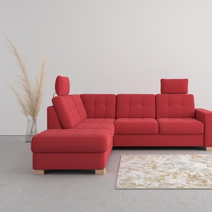 Ecksofa SIT&MORE Quincy L-Form Sofas Gr. B/H/T: 249 cm x 82 cm x 213 cm, Lu x us-Microfaser, Ottomane links, ohne Bettfunktion, rot Ecksofas