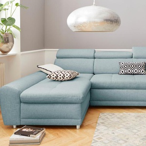Ecksofa SIT&MORE Riva L-Form Sofas Gr. B/H/T: 272 cm x 92 cm x 169 cm, Struktur, Recamiere links, mit Bettfunktion, blau (aqua) Ecksofas