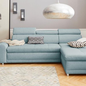 Ecksofa SIT&MORE Riva L-Form Sofas Gr. B/H/T: 272 cm x 92 cm x 169 cm, Struktur, Recamiere rechts, keine Funktion, blau (aqua) Ecksofas