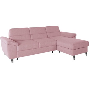 Ecksofa SIT&MORE Sorano L-Form Sofas Gr. B/H/T: 250 cm x 88 cm x 161 cm, Struktur fein, Recamiere rechts, mit Bettfunktion, rosa (altrosa) Ecksofas