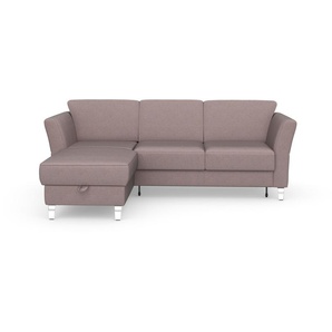 Ecksofa SIT&MORE Visby L-Form Sofas Gr. B/H/T: 248 cm x 87 cm x 162 cm, Chenille, Recamiere links, mit Bettfunktion-mit Bettkasten, rosa (rose) Ecksofas
