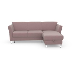 Ecksofa SIT&MORE Visby L-Form Sofas Gr. B/H/T: 248 cm x 87 cm x 162 cm, Struktur fein, Recamiere rechts, mit Bettfunktion-mit Bettkasten, rosa (altrosa) Ecksofas