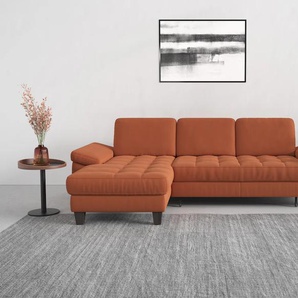 Ecksofa SIT&MORE Westham L-Form Sofas Gr. B/H/T: 275 cm x 88 cm x 172 cm, Struktur weich, Recamiere links, mit Bettfunktion-mit Bettkasten-mit Armlehnfunktion-mit Sitztiefenverstellung, orange (terra) Ecksofas