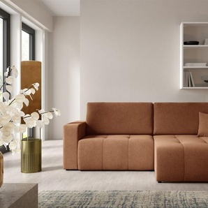 Ecksofa Sofa mit Schlaffunktion AUGUSTO in Stoff Wind Rostbraun Ottomane Rechts