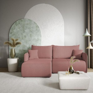 Ecksofa Sofa mit Schlaffunktion CALGARY Stoff Curio Rose Ottomane Links