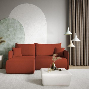 Ecksofa Sofa mit Schlaffunktion CALGARY Stoff Curio Ziegelrot Ottomane Links
