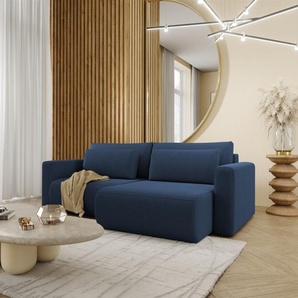 Ecksofa Sofa mit Schlaffunktion CHAIRA Stoff Curio Dunkelblau Ottomane Rechts