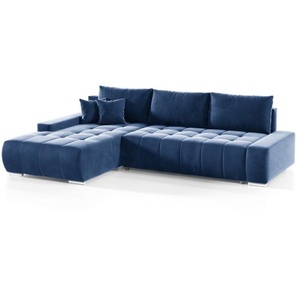 Ecksofa Sofa mit Schlaffunktion VOGAR Stoff Monolith Blau Ottomane Links