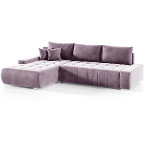 Ecksofa Sofa mit Schlaffunktion VOGAR Stoff Monolith Lila Ottomane Links