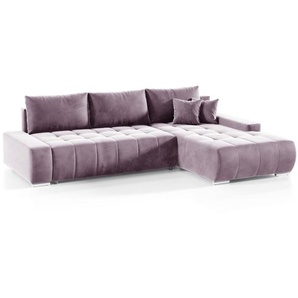 Ecksofa Sofa mit Schlaffunktion VOGAR Stoff Monolith Lila Ottomane Rechts