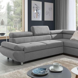 Ecksofa Sofa PANOS Stoff Esito Grau mit Schlaffunktion Ottomane Rechts